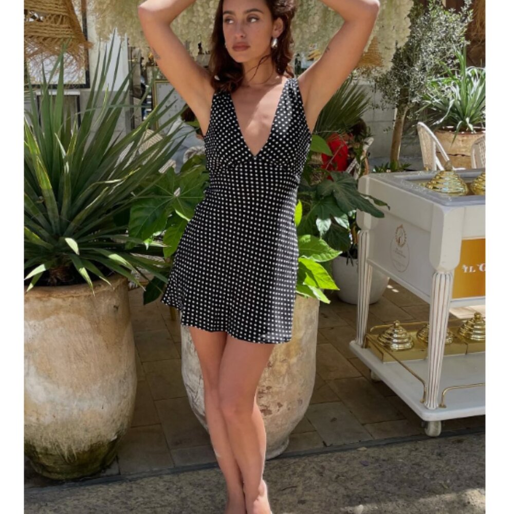 Princess Polly USA Nellie Mini Dress Black Polka Dot Small - Picture 4 of 4